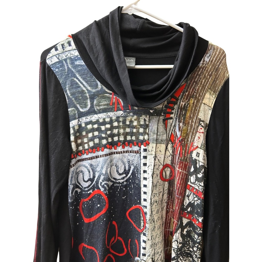 Art by Dolcezza Black Cowl Neck Artistic Print Buttons Size M - Picture 3 of 6